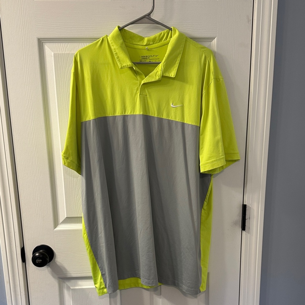 Nike Men's Vibrant Green and Gray Polo Shirt